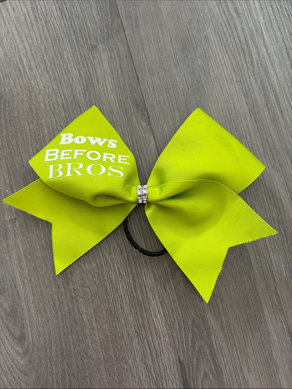Lime 'Bows Before Bros' Cheer Hair Bow Ponytail Holder